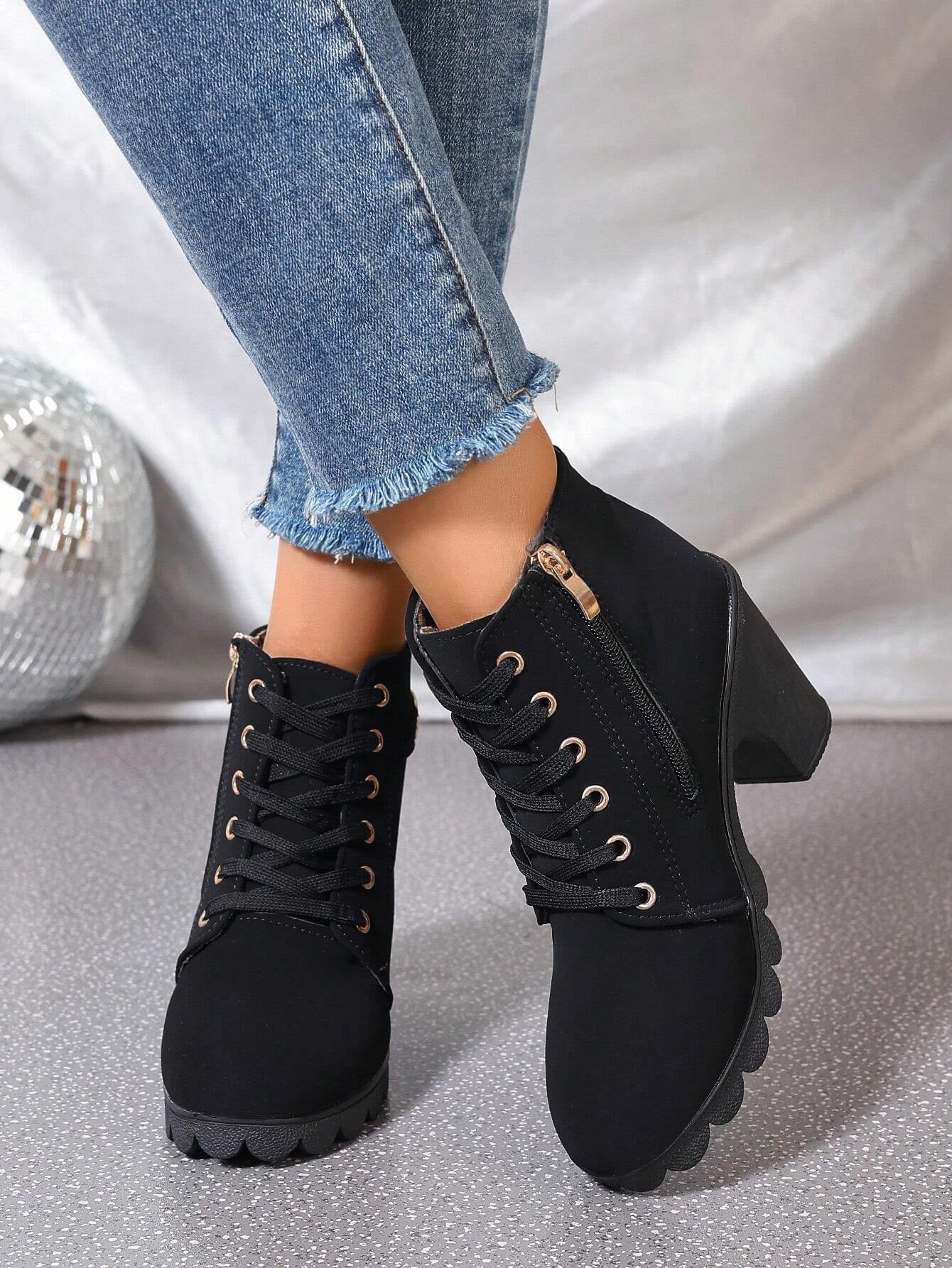 New Arrival Autumn/Winter High Heel Cross Strap Short Boots, Thick Heel Leather Boots for Women