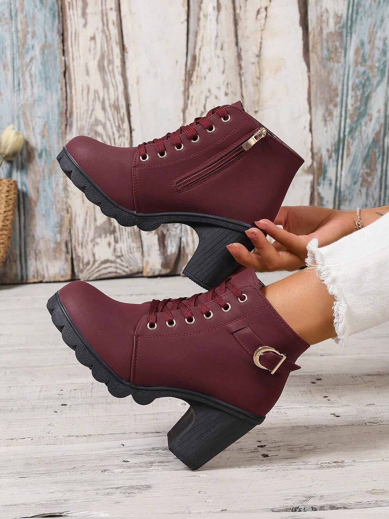 New Arrival Autumn/Winter High Heel Cross Strap Short Boots, Thick Heel Leather Boots for Women