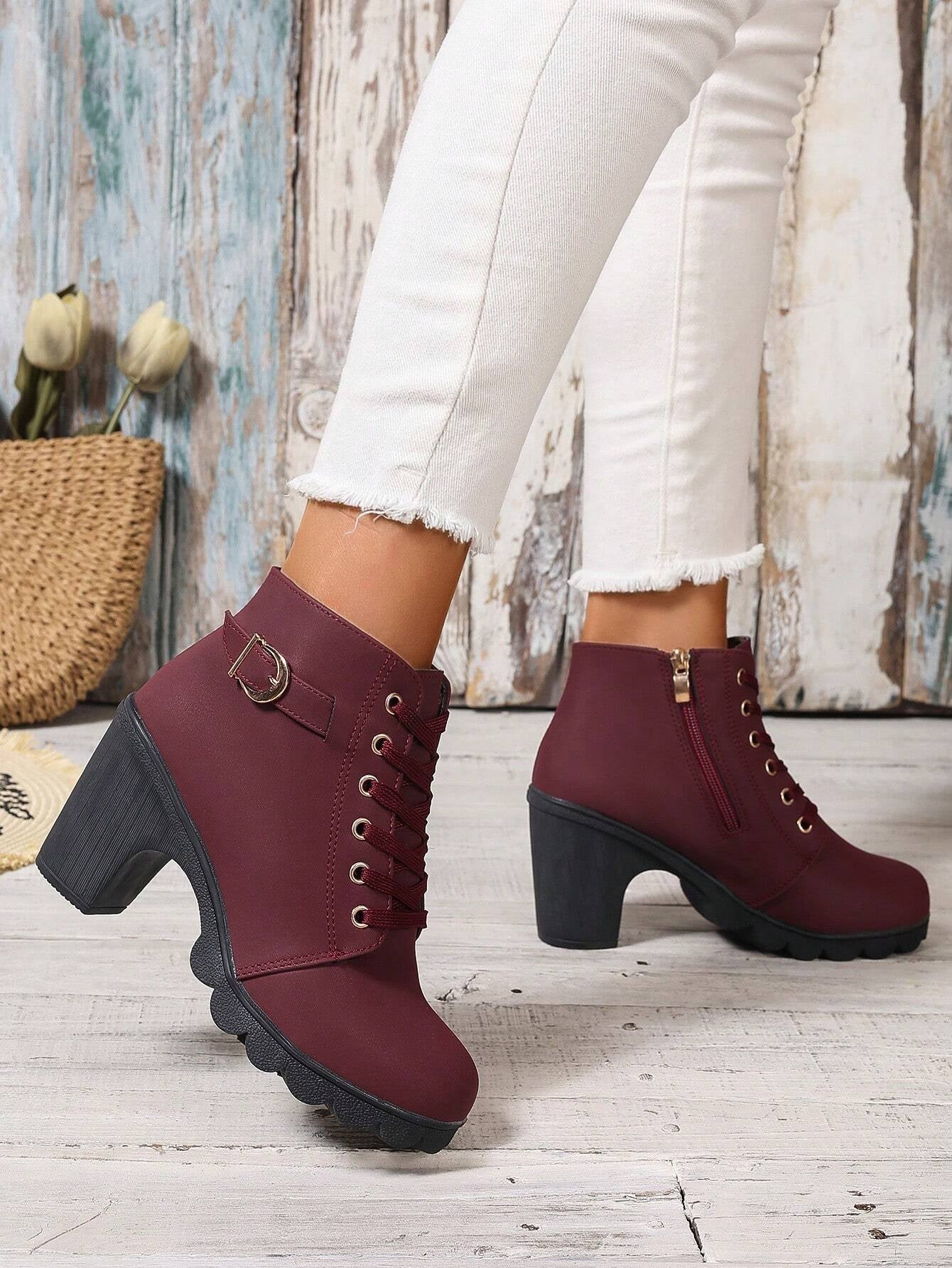 New Arrival Autumn/Winter High Heel Cross Strap Short Boots, Thick Heel Leather Boots for Women