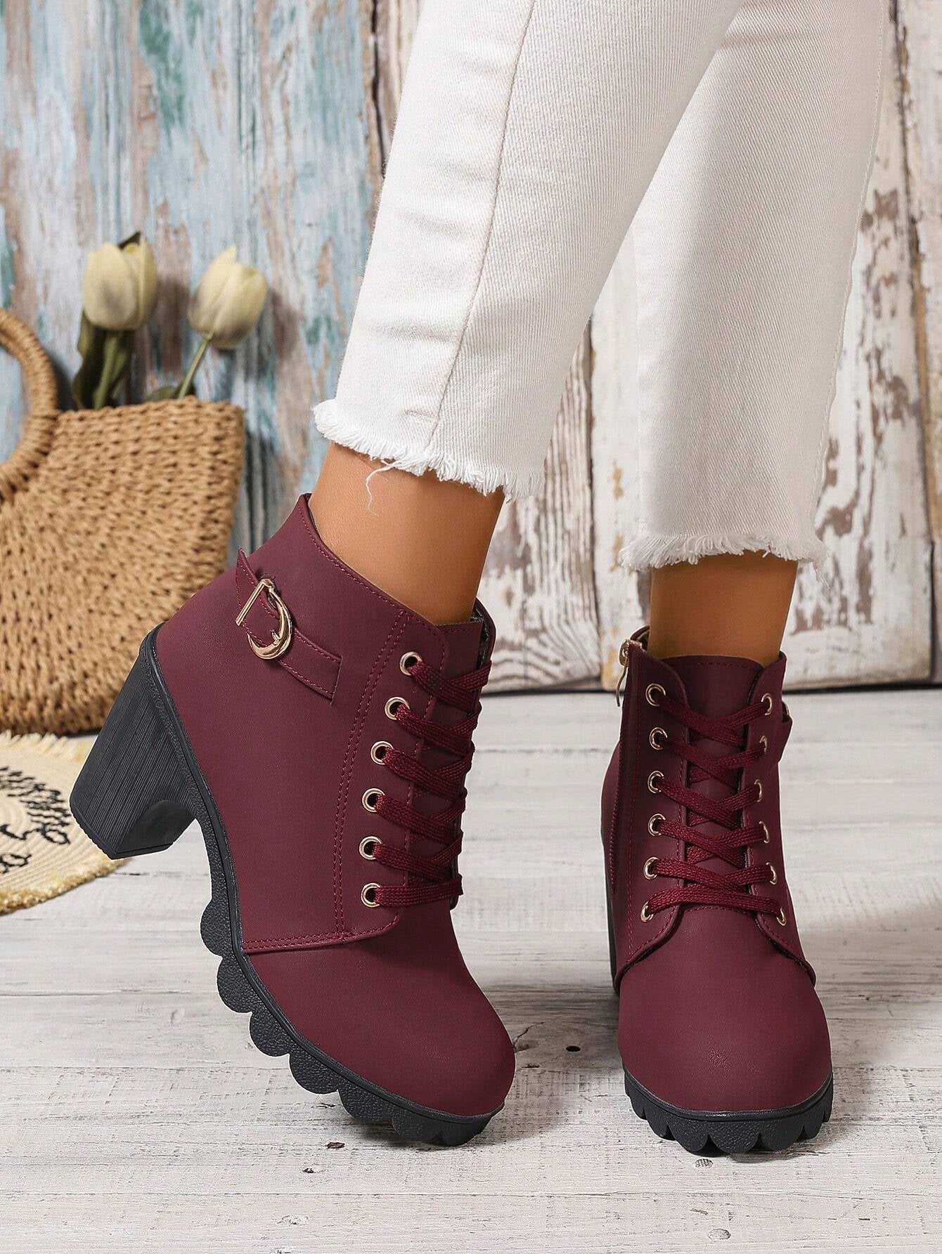 New Arrival Autumn/Winter High Heel Cross Strap Short Boots, Thick Heel Leather Boots for Women