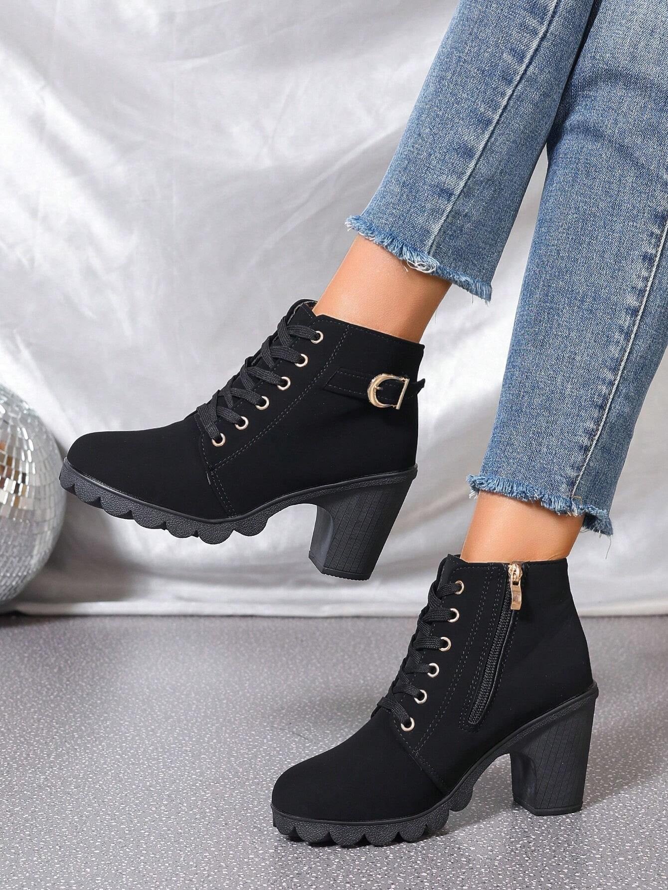 New Arrival Autumn/Winter High Heel Cross Strap Short Boots, Thick Heel Leather Boots for Women