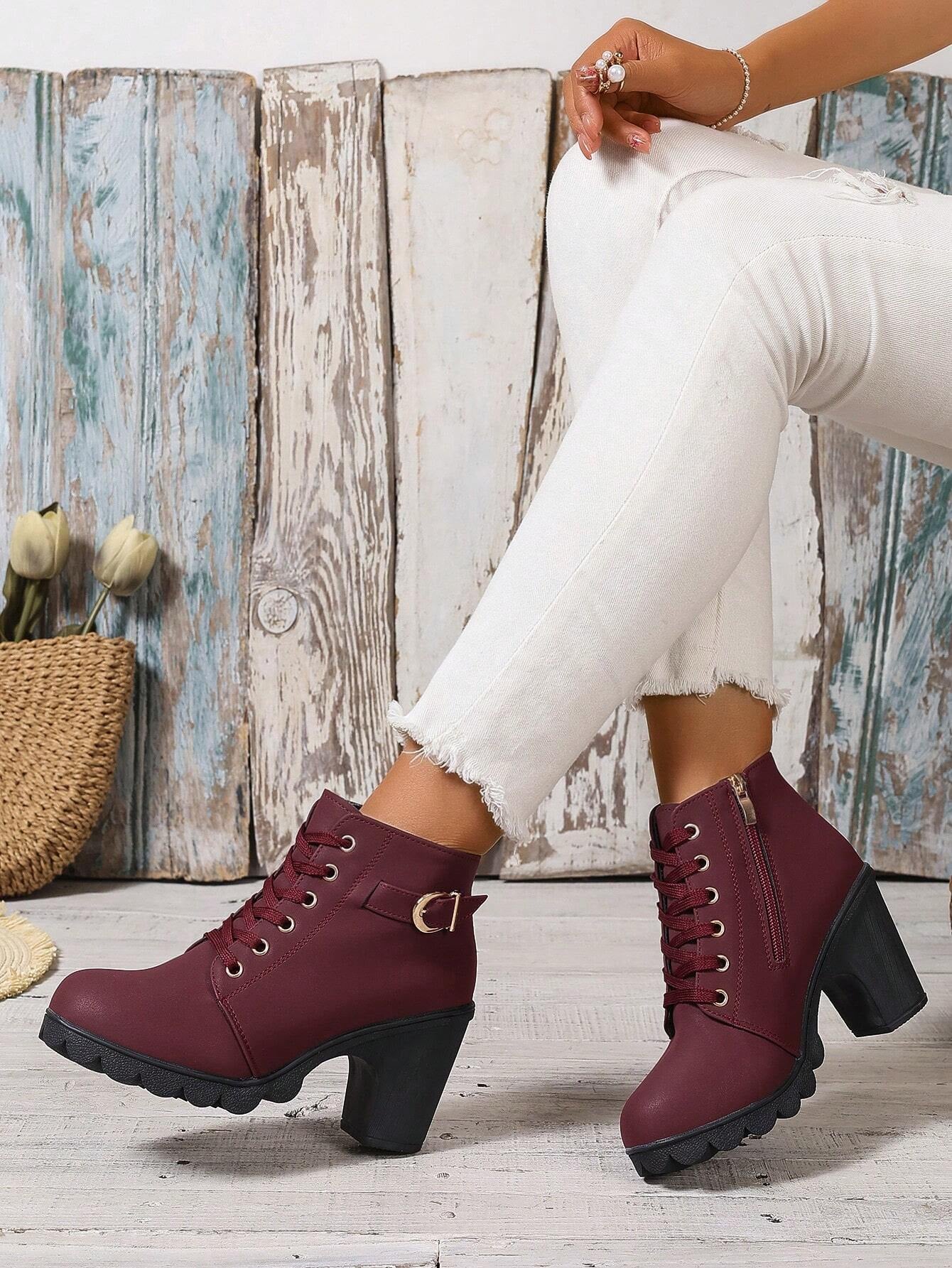 New Arrival Autumn/Winter High Heel Cross Strap Short Boots, Thick Heel Leather Boots for Women