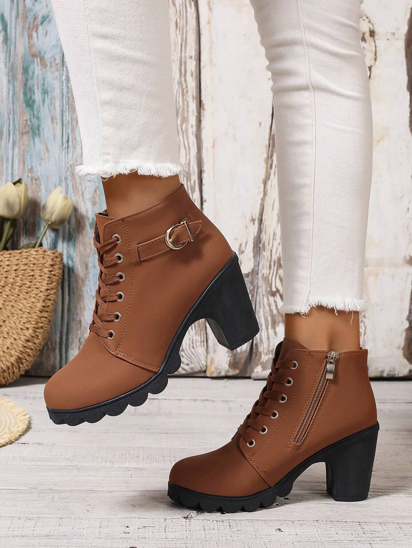 New Arrival Autumn/Winter High Heel Cross Strap Short Boots, Thick Heel Leather Boots for Women