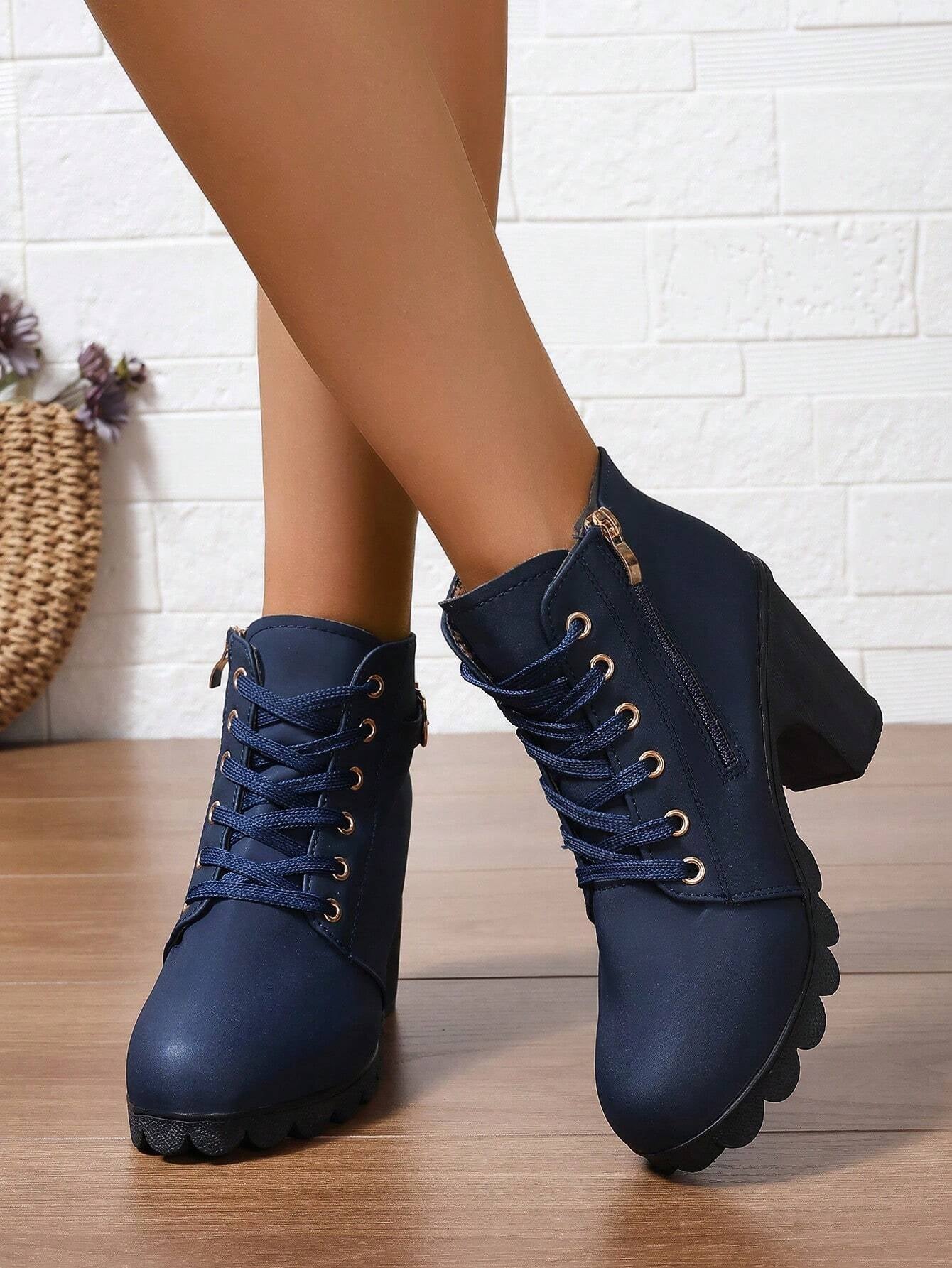 New Arrival Autumn/Winter High Heel Cross Strap Short Boots, Thick Heel Leather Boots for Women