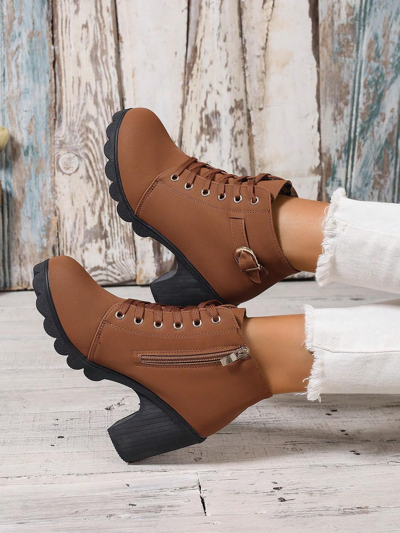 New Arrival Autumn/Winter High Heel Cross Strap Short Boots, Thick Heel Leather Boots for Women