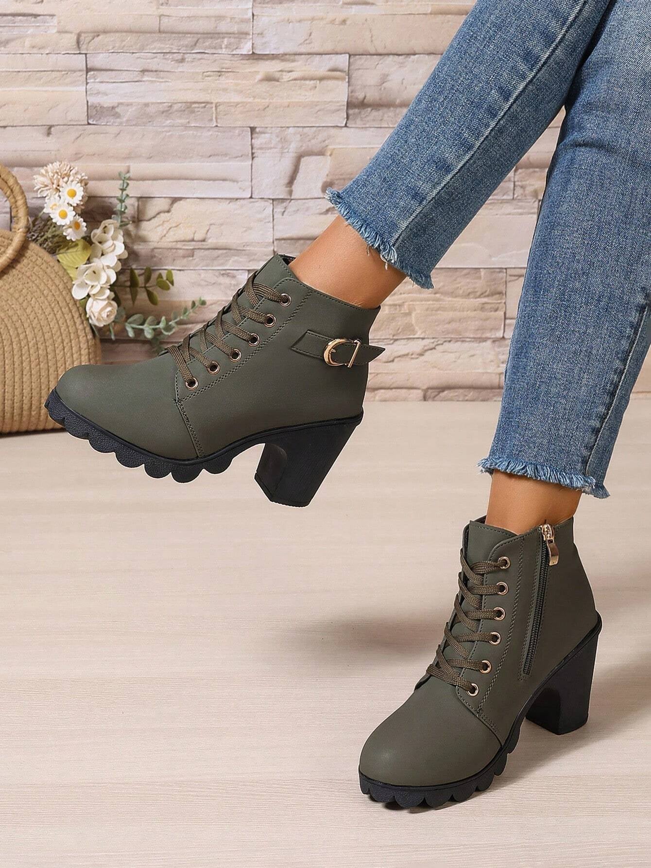 New Arrival Autumn/Winter High Heel Cross Strap Short Boots, Thick Heel Leather Boots for Women