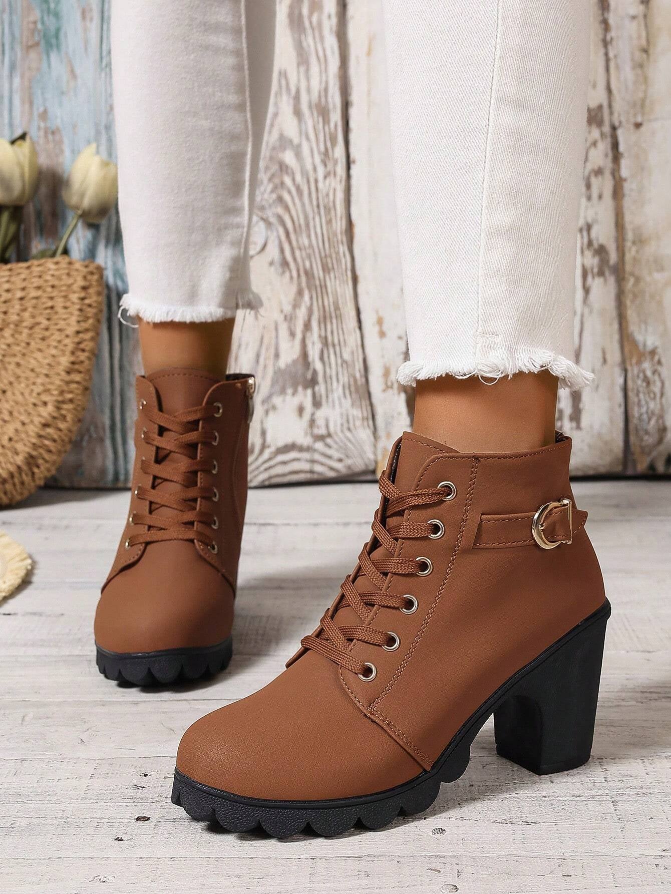 New Arrival Autumn/Winter High Heel Cross Strap Short Boots, Thick Heel Leather Boots for Women