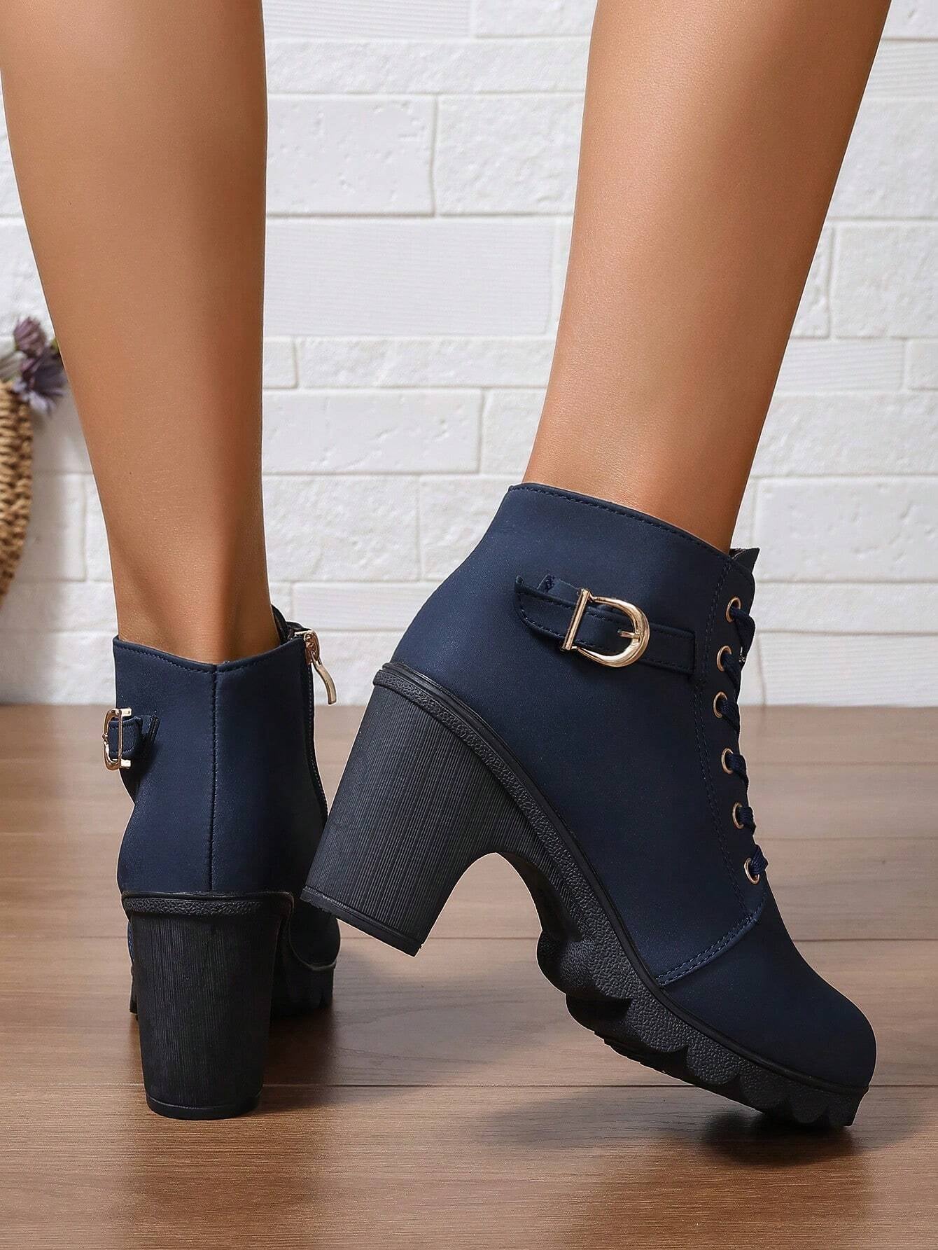 New Arrival Autumn/Winter High Heel Cross Strap Short Boots, Thick Heel Leather Boots for Women