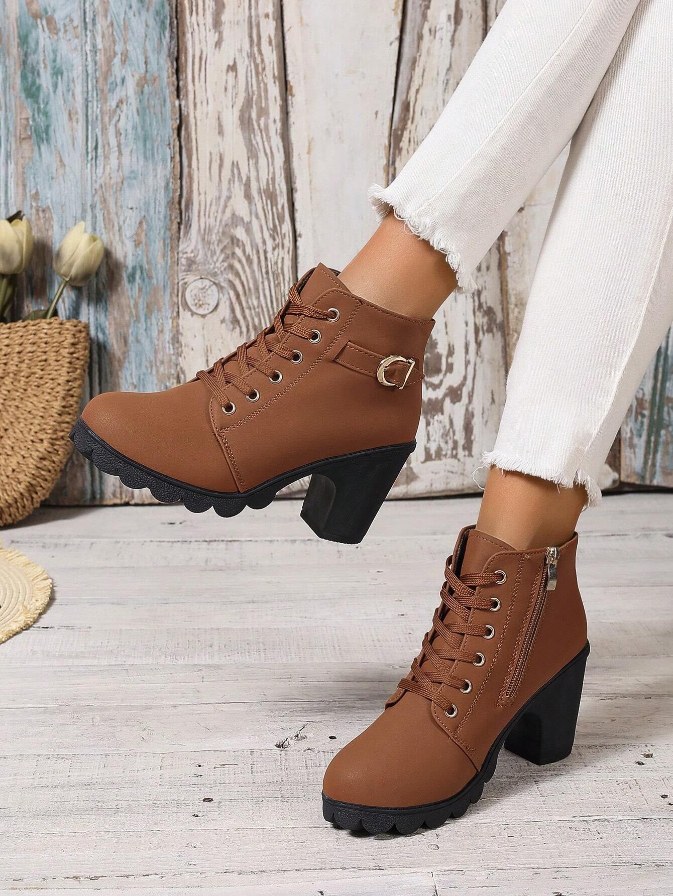 New Arrival Autumn/Winter High Heel Cross Strap Short Boots, Thick Heel Leather Boots for Women