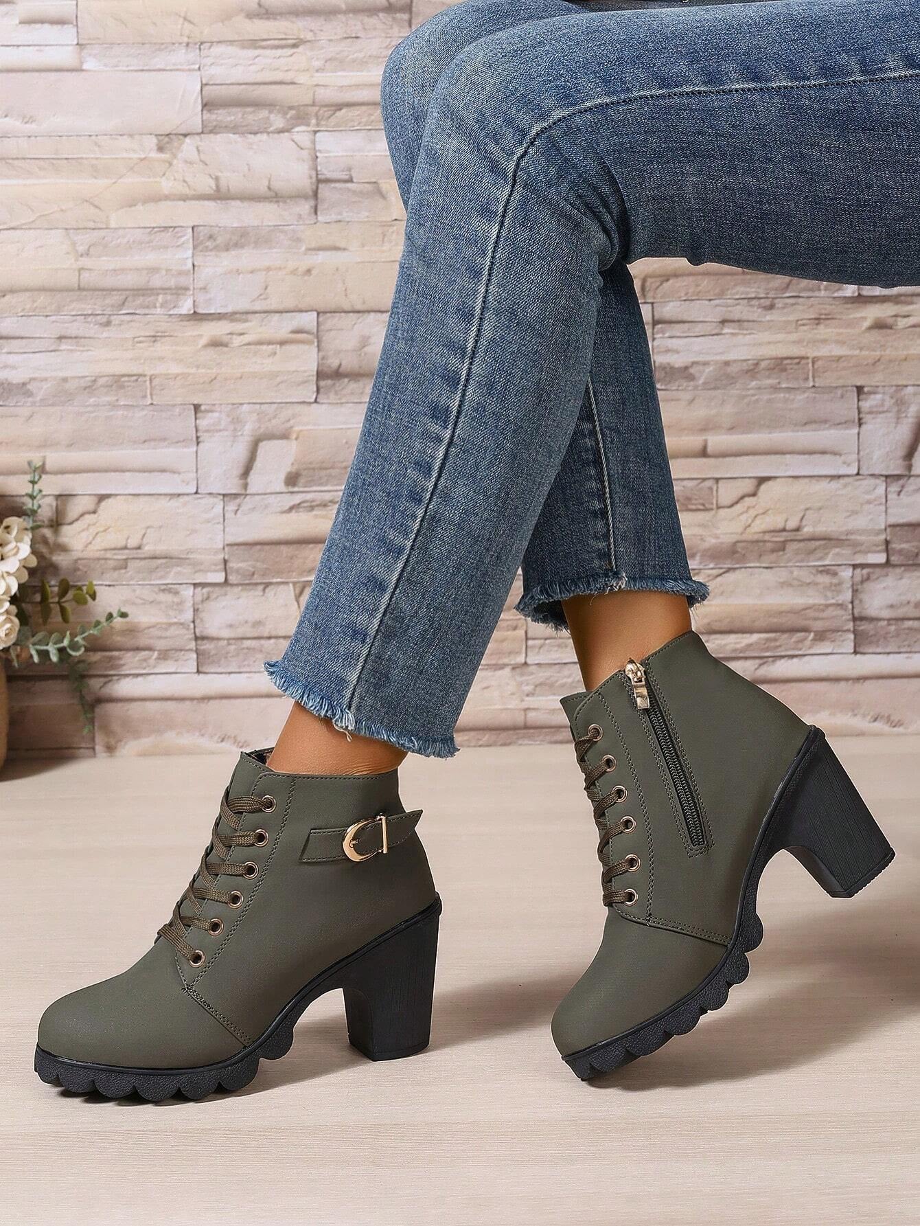 New Arrival Autumn/Winter High Heel Cross Strap Short Boots, Thick Heel Leather Boots for Women