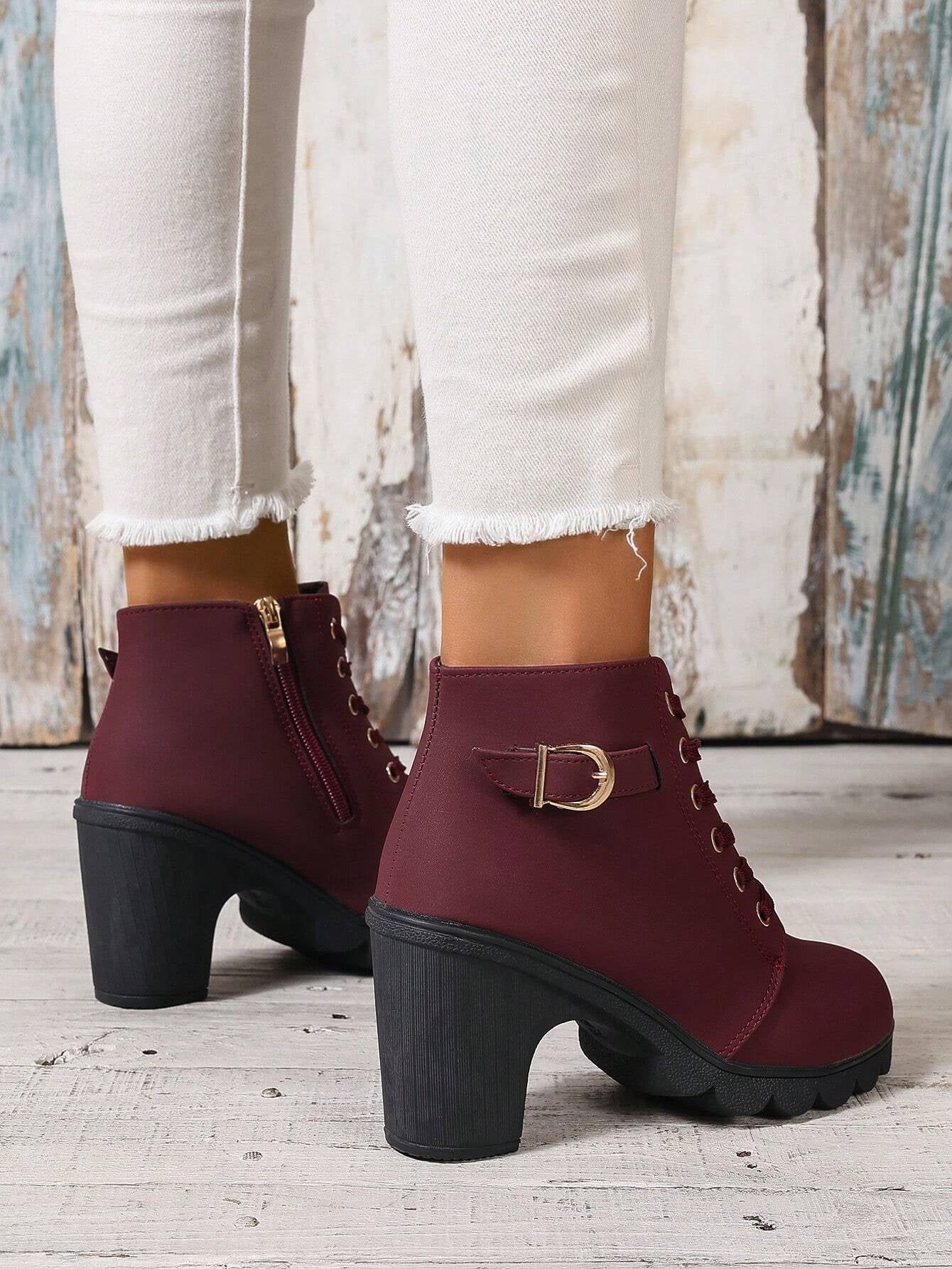 New Arrival Autumn/Winter High Heel Cross Strap Short Boots, Thick Heel Leather Boots for Women