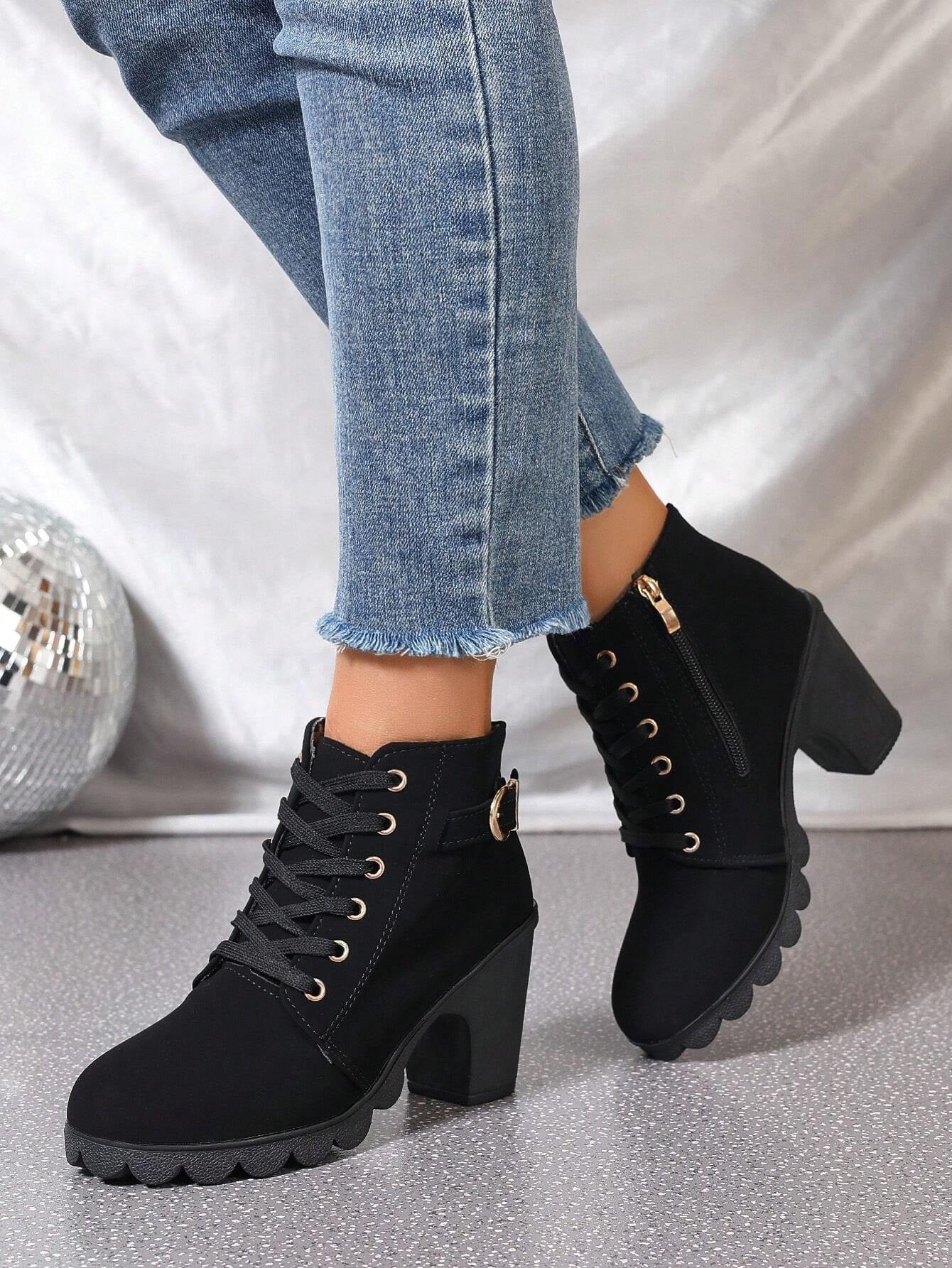 New Arrival Autumn/Winter High Heel Cross Strap Short Boots, Thick Heel Leather Boots for Women